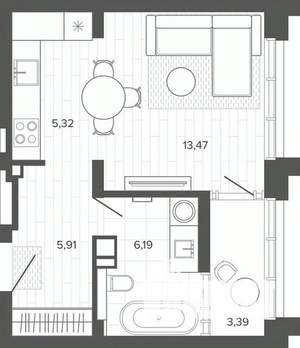 1-к квартира, строящийся дом, 34м2, 11/19 этаж