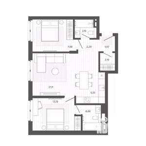 3-к квартира, строящийся дом, 64м2, 2/9 этаж