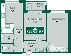 2-к квартира, вторичка, 60м2, 3/17 этаж