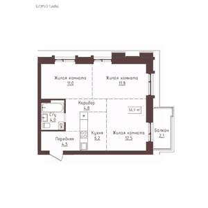3-к квартира, вторичка, 57м2, 16/23 этаж