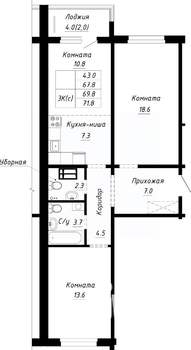 3-к квартира, строящийся дом, 70м2, 5/10 этаж