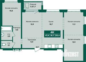4-к квартира, вторичка, 83м2, 11/12 этаж