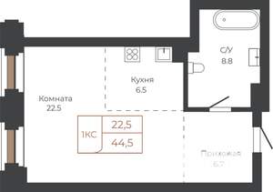 1-к квартира, строящийся дом, 45м2, 6/27 этаж