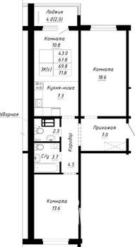 3-к квартира, строящийся дом, 70м2, 8/10 этаж