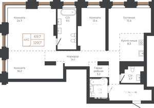 4-к квартира, вторичка, 121м2, 18/27 этаж