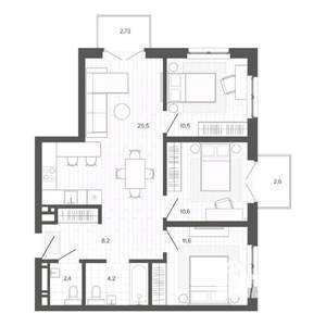 4-к квартира, строящийся дом, 78м2, 3/9 этаж