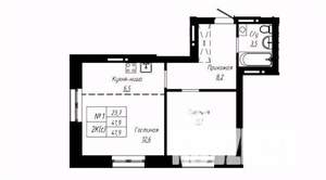 2-к квартира, вторичка, 42м2, 1/16 этаж