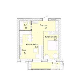 2-к квартира, строящийся дом, 51м2, 7/8 этаж