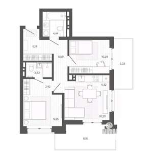 3-к квартира, строящийся дом, 70м2, 3/9 этаж