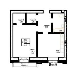 1-к квартира, строящийся дом, 56м2, 3/7 этаж