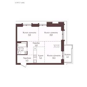 3-к квартира, вторичка, 57м2, 10/23 этаж