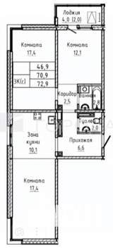 3-к квартира, вторичка, 73м2, 16/17 этаж