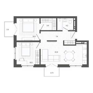 3-к квартира, строящийся дом, 62м2, 5/9 этаж