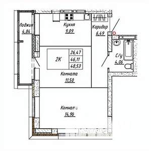 2-к квартира, строящийся дом, 49м2, 3/16 этаж