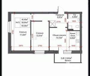 3-к квартира, вторичка, 61м2, 10/10 этаж