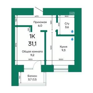 1-к квартира, строящийся дом, 31м2, 8/10 этаж