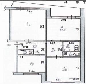 3-к квартира, вторичка, 63м2, 4/9 этаж