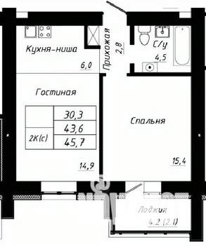 2-к квартира, строящийся дом, 46м2, 9/10 этаж