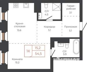 1-к квартира, строящийся дом, 56м2, 6/27 этаж