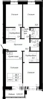 4-к квартира, строящийся дом, 100м2, 6/10 этаж