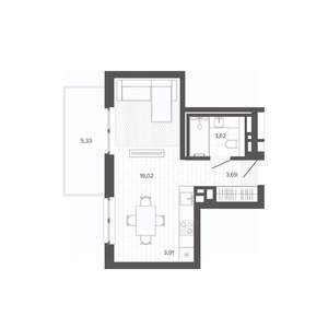 Студия квартира, строящийся дом, 35м2, 3/9 этаж