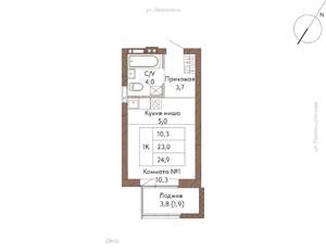 1-к квартира, строящийся дом, 25м2, 8/16 этаж