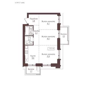3-к квартира, строящийся дом, 57м2, 6/23 этаж