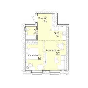 2-к квартира, строящийся дом, 50м2, 2/8 этаж