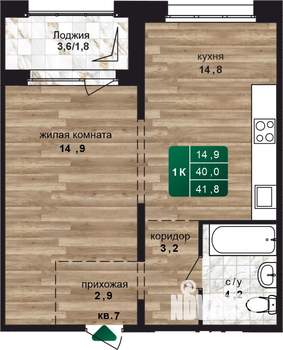 1-к квартира, строящийся дом, 42м2, 24/24 этаж