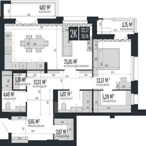 2-к квартира, строящийся дом, 80м2, 15/15 этаж