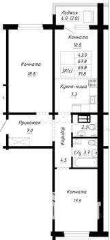 2-к квартира, строящийся дом, 44м2, 8/10 этаж