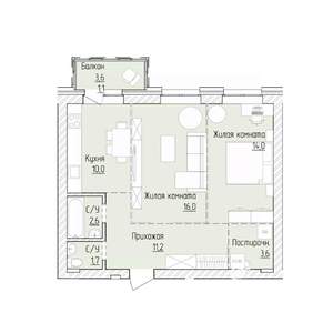 2-к квартира, строящийся дом, 60м2, 6/8 этаж