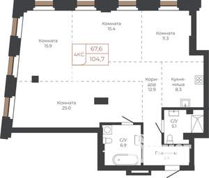 4-к квартира, вторичка, 104м2, 4/27 этаж