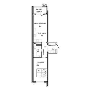 1-к квартира, строящийся дом, 47м2, 4/15 этаж