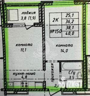 2-к квартира, вторичка, 38м2, 16/16 этаж