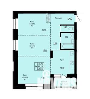 3-к квартира, строящийся дом, 68м2, 1/9 этаж