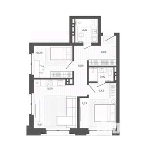 2-к квартира, строящийся дом, 59м2, 2/9 этаж