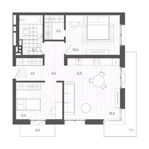 3-к квартира, строящийся дом, 84м2, 8/9 этаж