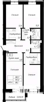 4-к квартира, вторичка, 100м2, 8/10 этаж