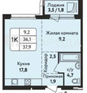 2-к квартира, вторичка, 38м2, 9/17 этаж