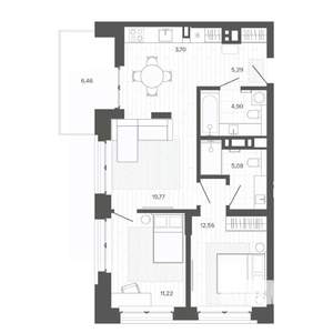 3-к квартира, строящийся дом, 69м2, 7/9 этаж