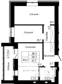 3-к квартира, вторичка, 62м2, 6/10 этаж