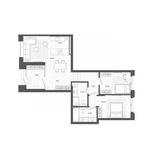 3-к квартира, строящийся дом, 84м2, 1/9 этаж