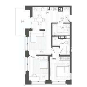 3-к квартира, строящийся дом, 69м2, 3/9 этаж