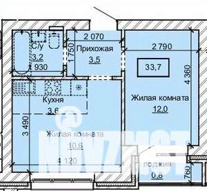 2-к квартира, строящийся дом, 34м2, 9/10 этаж