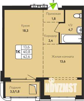 1-к квартира, строящийся дом, 43м2, 10/17 этаж