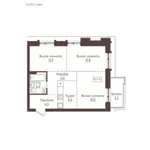 3-к квартира, вторичка, 57м2, 6/23 этаж
