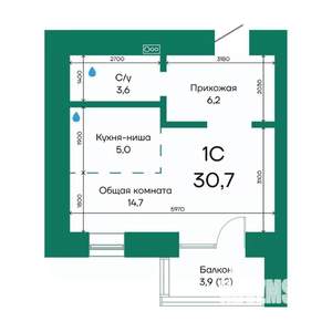1-к квартира, строящийся дом, 31м2, 8/10 этаж