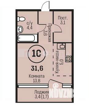 Студия квартира, вторичка, 32м2, 3/22 этаж