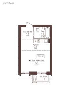 1-к квартира, строящийся дом, 33м2, 21/23 этаж